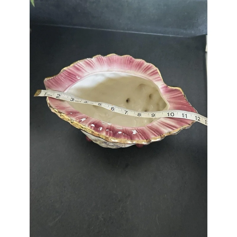 Vintage KLM Staffordshire Ceramic Seashell with Romantic Scene and Gold Trim